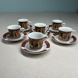 Vintage Fathi Mahmoud Tea Set 6 Cups w/Saucers E.G.P.Co. Porcelain Egyptian